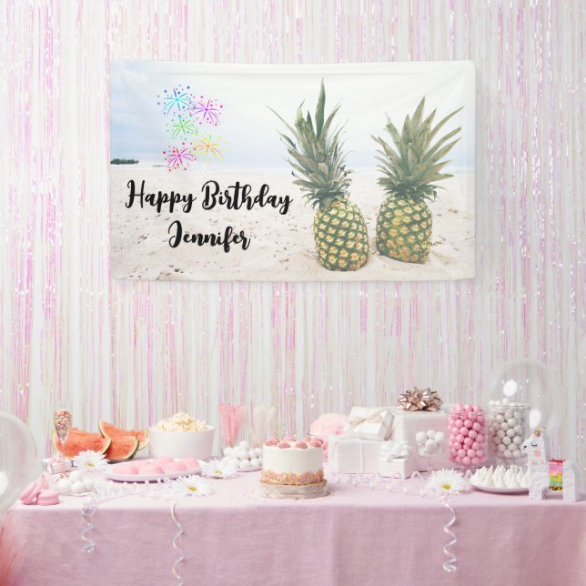 Banderoles Photo de 2 ananas sur une plage Anniversaire (Fête)