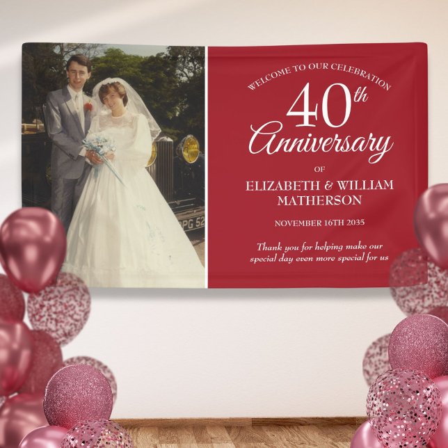 Banderoles Photo de 40e anniversaire de mariage Rubis Bienven (40th Wedding Anniversary Photo Ruby Welcome Banner)