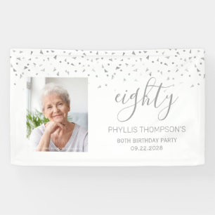 Banderoles Photo de confettis blancs argentés pour 80e annive