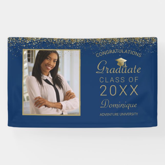 Banderoles Photo de diplôme Gold Script Casquette Royal Blue (Horizontal)