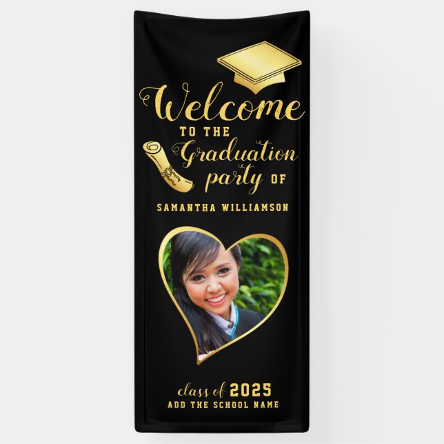 Banderoles Photo de fin d'études Black Gold Graduation Bienve (Vertical)