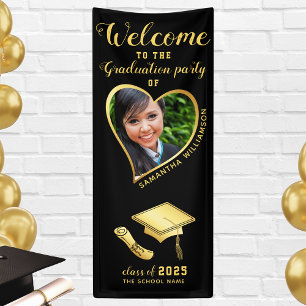 Banderoles Photo de fin d'études Black Gold Graduation Bienve