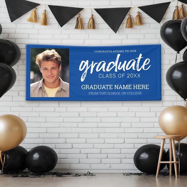Banderoles Photo de fin d'études - Diplômé avec Royal Blue Pa (Custom Graduation Banner with Photo and Grad Name)