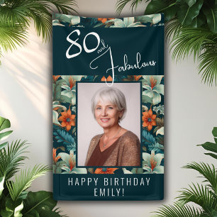 Banderoles Photo de joyeux 80 ans avec motif floral fabuleux