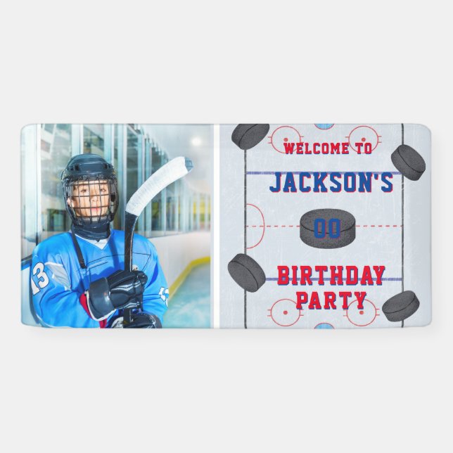 Banderoles Photo de la fête d'anniversaire de hockey sur glac (Horizontal)