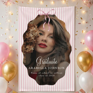 Banderoles Photo de remise de diplôme avec un doux nœud rose 