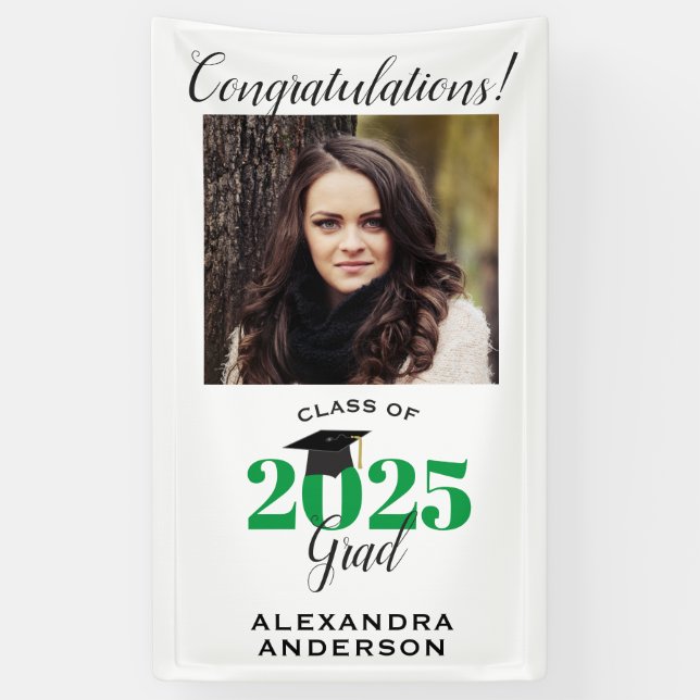 Banderoles Photo de script moderne Graduation verticale verte (Vertical)