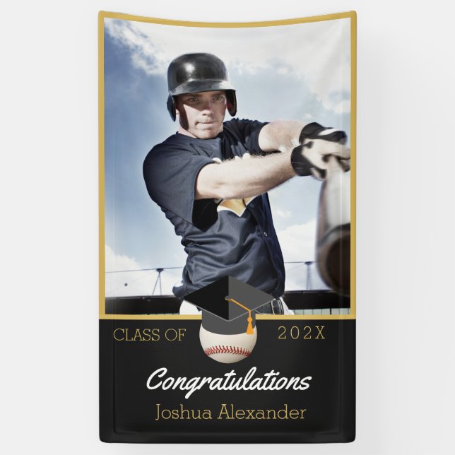 Banderoles Photo du joueur de baseball félicitations diplômé (Vertical)