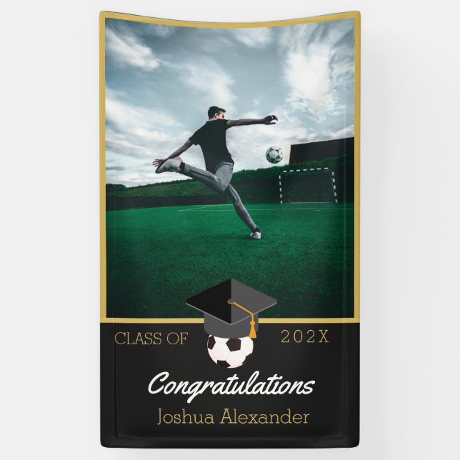 Banderoles Photo du joueur de football félicitations diplômé (Vertical)