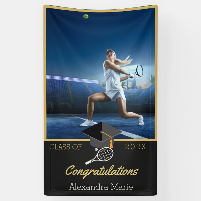 Banderoles Photo du joueur de tennis félicitations diplômé (Vertical)