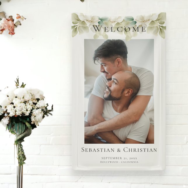 Banderoles Photo Elegant Foliage Bienvenue Mariage (Photo Elegant Foliage Welcome Wedding Banner from Ricaso)
