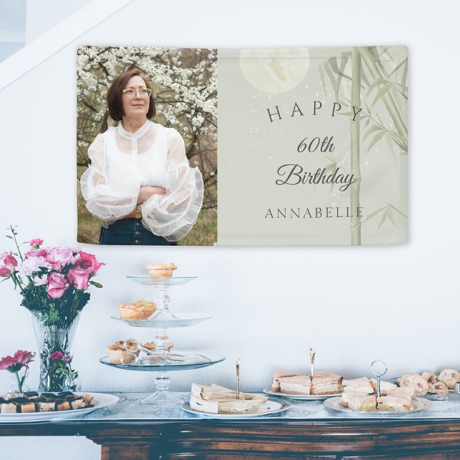 Banderoles Photo Elegant Oriental Bamboo 60e fête d'anniversa (Photo Elegant Oriental Bamboo 60th Birthday Party Banner)