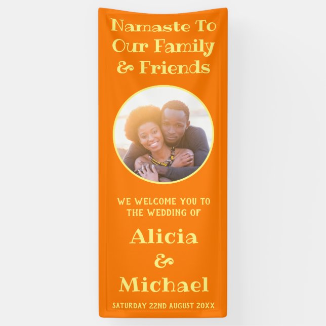 Banderoles Photo Et Nom | Accueil Mariage orange jaune (Vertical)
