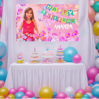 Banderoles Photo florale personnalisée heureux anniversaire