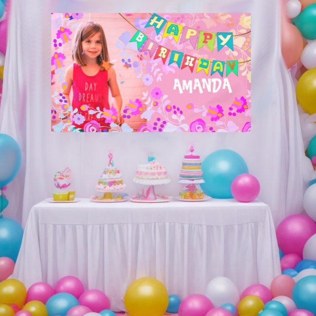 Banderoles Photo florale personnalisée heureux anniversaire (A very special way to celebrate your little girl's birthday party.)