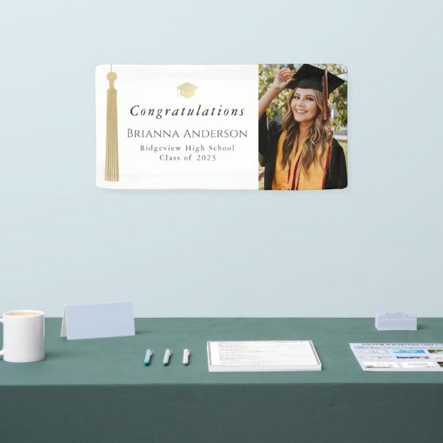Banderoles Photo Gold Tassel & Casquette White Graduation Par (Salon professionnel)