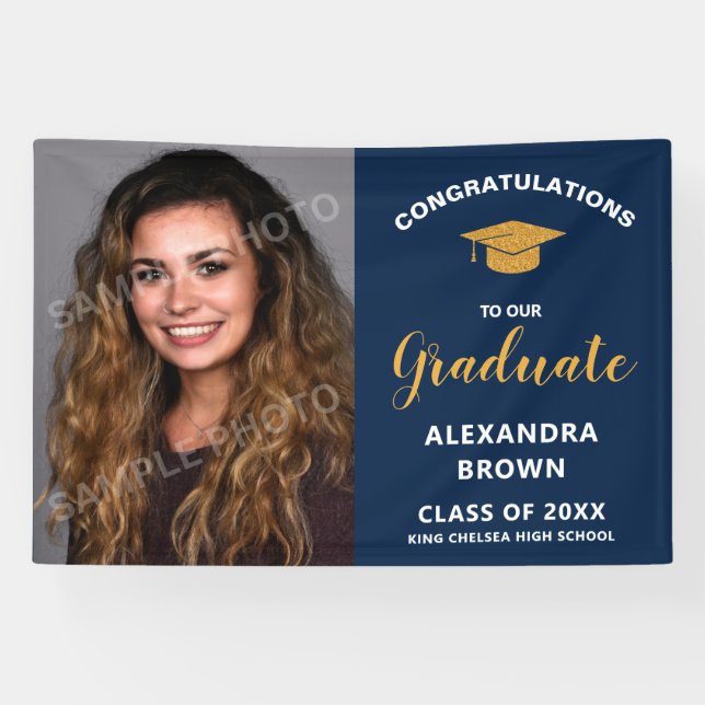 Banderoles Photo Graduation Announcement Blue (Horizontal)