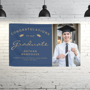 Banderoles Photo Navy Blue Gold Graduation 2024