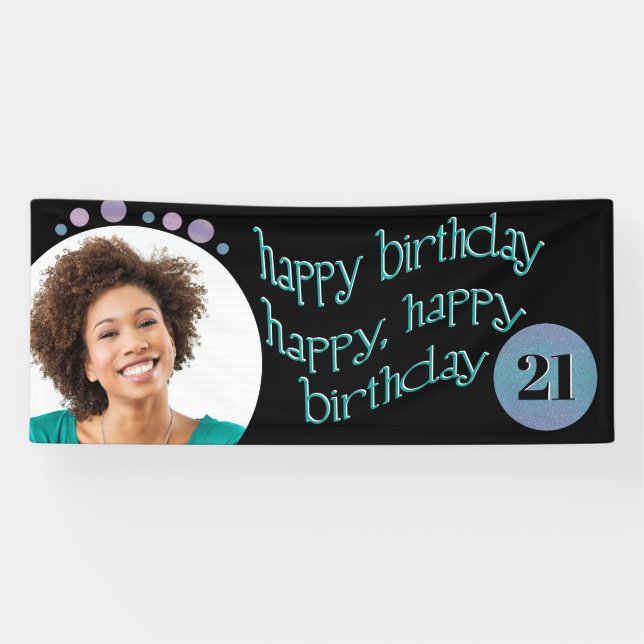 Banderoles Photo Noire moderne Joyeux anniversaire (Horizontal)