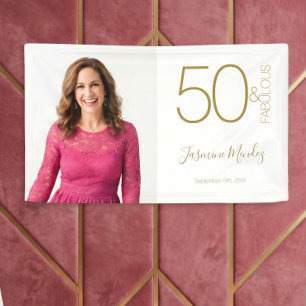 Banderoles Photo personnalisé 50e anniversaire or blanc 50 &