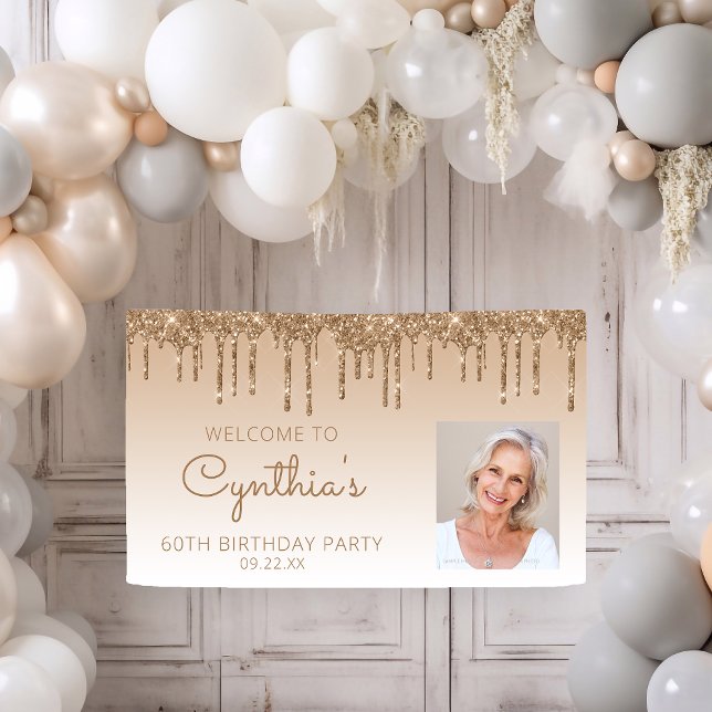 Banderoles Photo personnalisée Gold Parties scintillant Drip  (Créateur téléchargé)