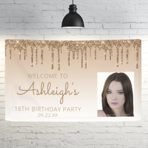 Banderoles Photo personnalisée Gold Parties scintillant Drip 