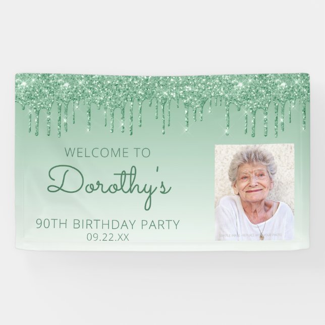 Banderoles Photo personnalisée Green Parties scintillant Drip (Horizontal)