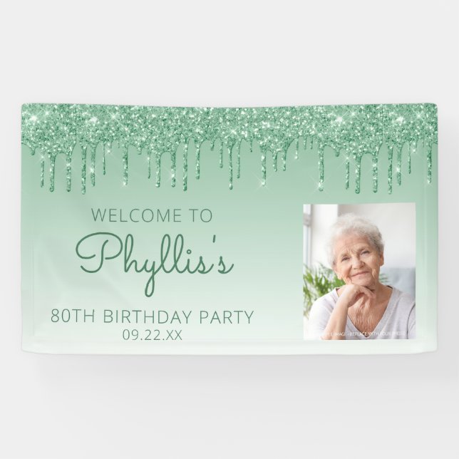 Banderoles Photo personnalisée Green Parties scintillant Drip (Horizontal)