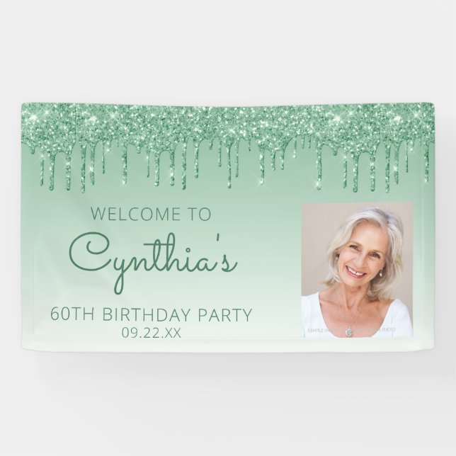 Banderoles Photo personnalisée Green Parties scintillant Drip (Horizontal)
