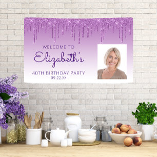 Banderoles Photo personnalisée Purple Parties scintillant Dri