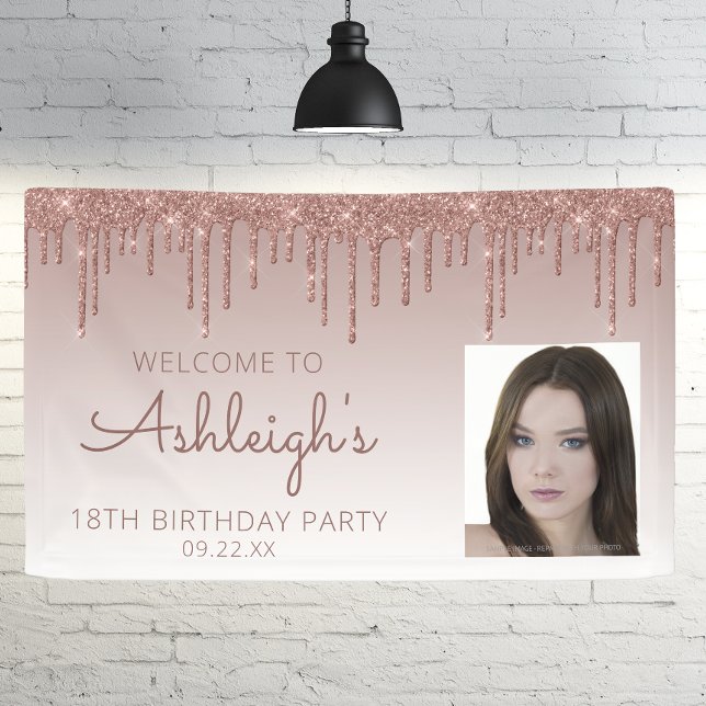 Banderoles Photo personnalisée Rose Gold Parties scintillant  (Créateur téléchargé)