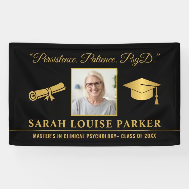 Banderoles Photo PsyD Graduation 2025 Citation Noir Et Or (Horizontal)