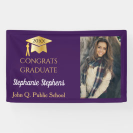 Banderoles Photo Purple Gold Congrats Nom du diplômé | École