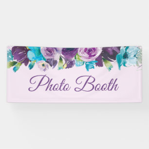 Banderoles Photobooth Floral Aquarelle Bleu Violet