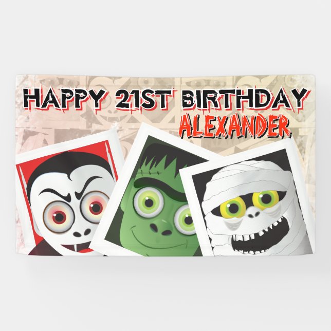 Banderoles Photos de monstres d'Halloween Anniversaire (Horizontal)