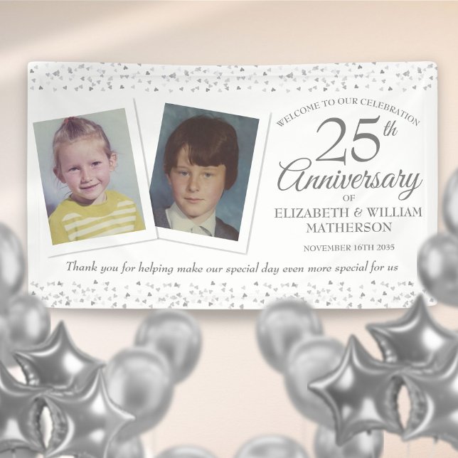 Banderoles Photos du 25e anniversaire du Mariage Bienvenue (25th Wedding Anniversary Childhood Photos Welcome Banner)