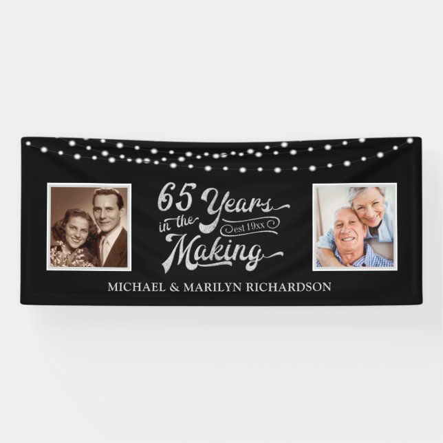 Banderoles Photos du 65e anniversaire | Argent noir (Horizontal)