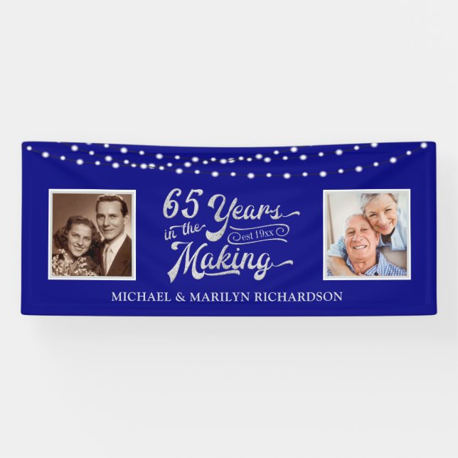 Banderoles Photos du 65e anniversaire | Bleu et argent (Horizontal)