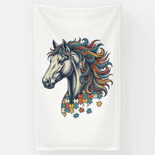 Banderoles Pièce de puzzle de cheval coloré T-Shirt gravure v