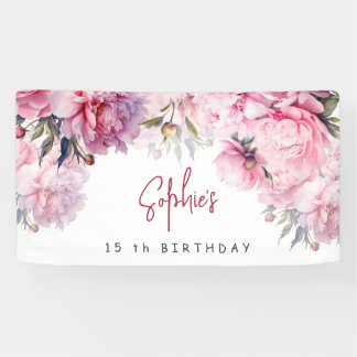 Banderoles Pies roses fête d'anniversaire aquarelle