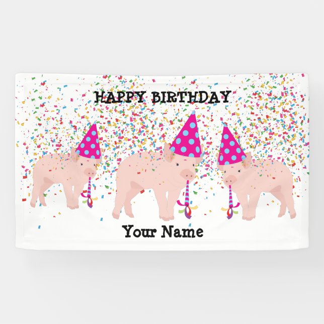 Banderoles Pig Party - Animaux à la fête d'anniversaire (Horizontal)