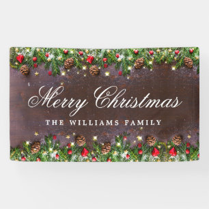 Banderoles Pine Cône Branche Bois rustique Joyeux Noël