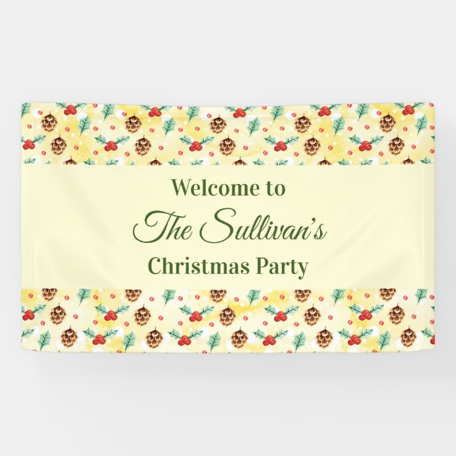 Banderoles Pine Cones et Holly Noël Motif Party (Horizontal)