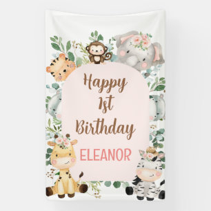 Banderoles Pink Arch Safari Party Animaux 1er anniversaire