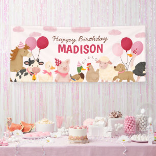 Banderoles Pink Barnyard Farm Animal fête d'anniversaire