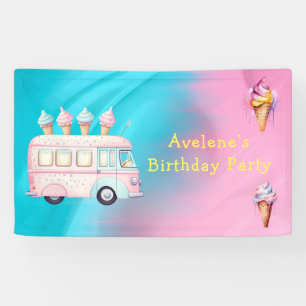 Banderoles Pink Blue Ice Cream Camion fête d'anniversaire