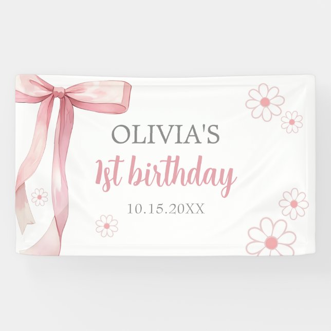 Banderoles Pink Bow 1er anniversaire fille (Horizontal)