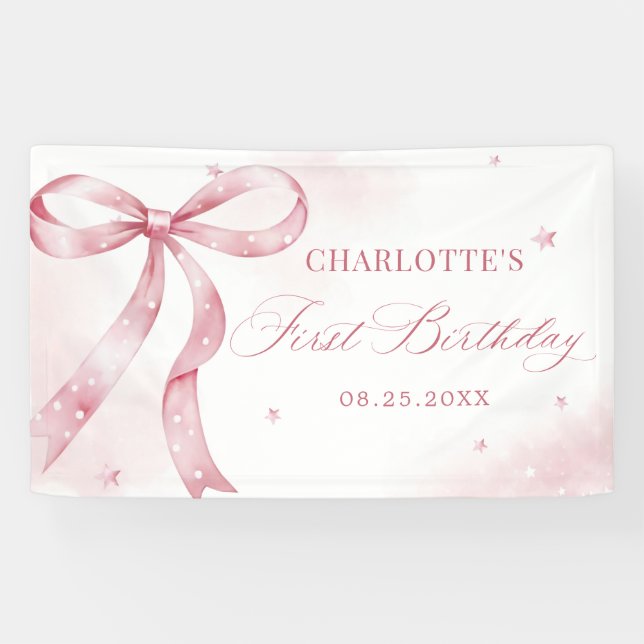 Banderoles Pink Bow Girl 1er anniversaire (Horizontal)