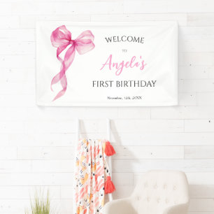 Banderoles Pink Bow Girls 1er anniversaire Bienvenue