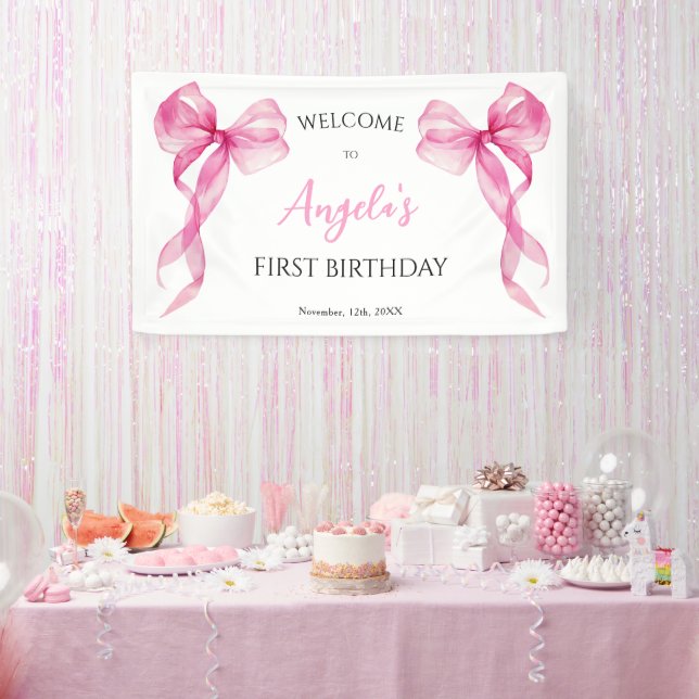 Banderoles Pink Bow Girls 1er anniversaire Bienvenue (Fête)